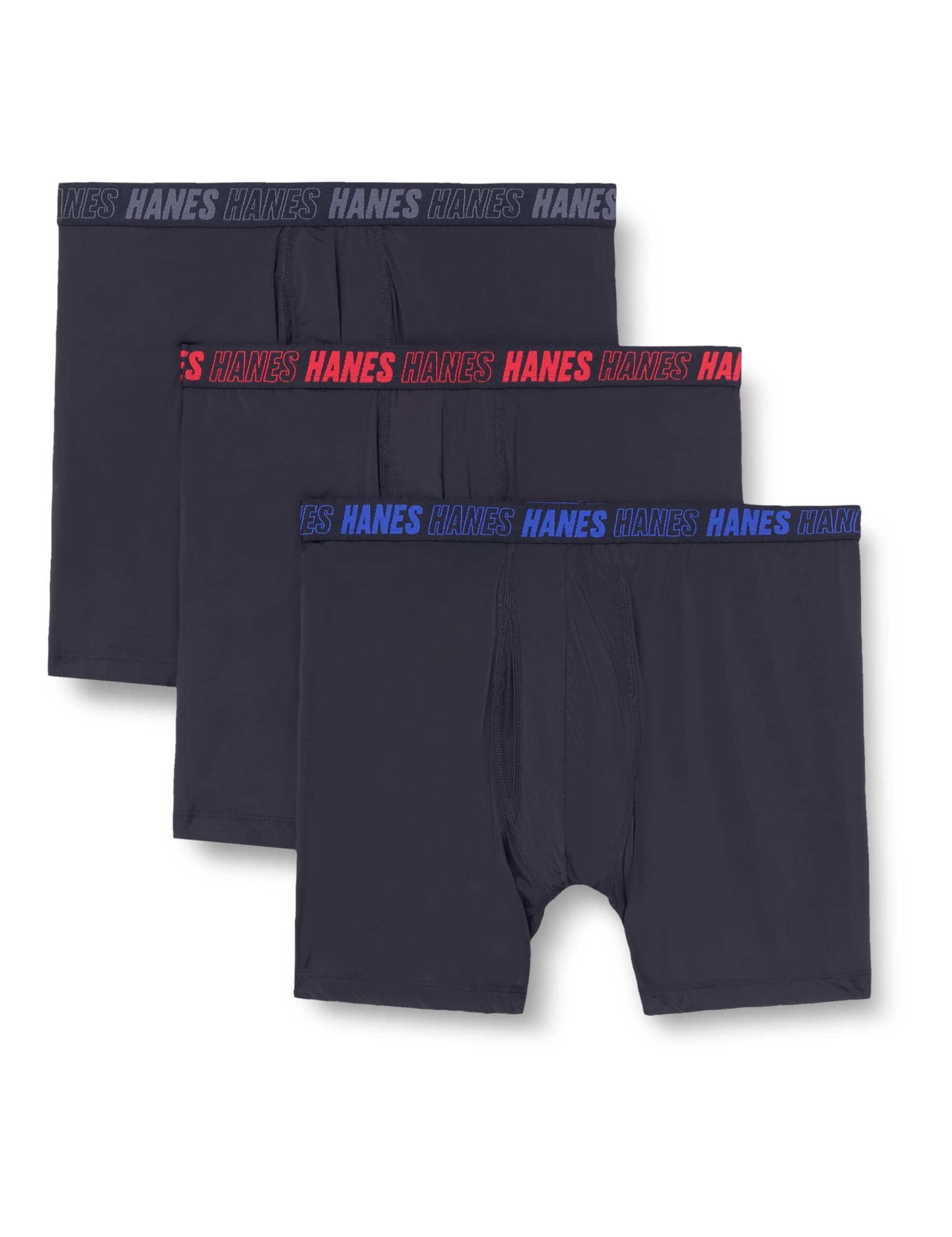 Hanes Men's Moves Performance Boxer Brief, Total Support Pouch, Regular, Trunk, and Long Leg, 3-Pack
