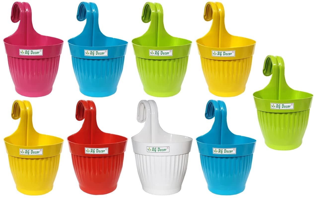 RGDECOR® 9 Pcs. Decoractive & Durable Lilly Hook Pot - Plant Container Set - Planters - Plastic Pots for Gardening - Multicolour - Diameter 7 Inches