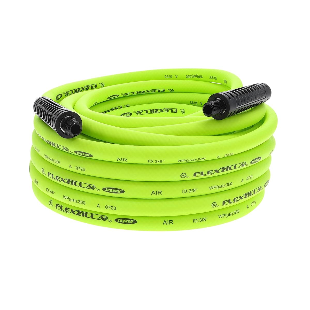 Flexzilla Air Hose, 3/8 in. x 50 ft., 1/4 MNPT Fittings, Heavy Duty, Lightweight, Hybrid, ZillaGreen - HFZ3850YW2