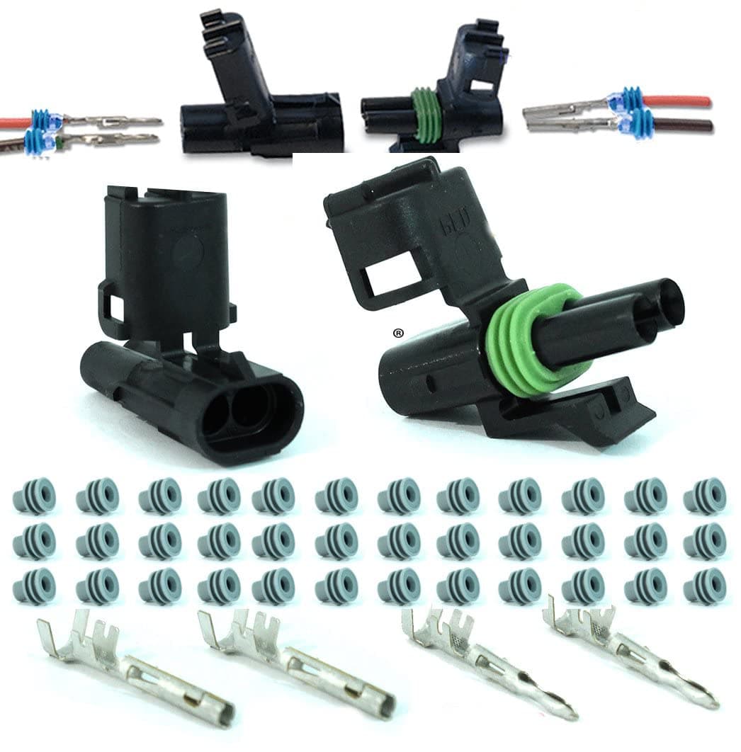 Delphi Packard 12 Completed Set (2 Circuits) Weatherpack, Waterproof, Terminal Kit 14, 16 AWG