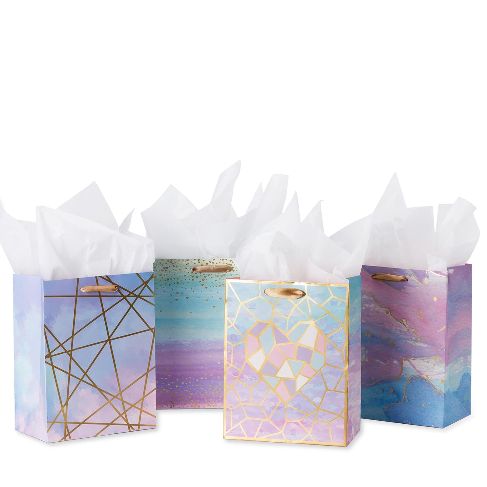 Loveinside Medium Size Gift Bags-Colorful Marble Pattern Gift Bag with Tissue Paper for Shopping, Parties, Wedding, Baby Shower, Craft-4 Pack-7" X 4" X 9"