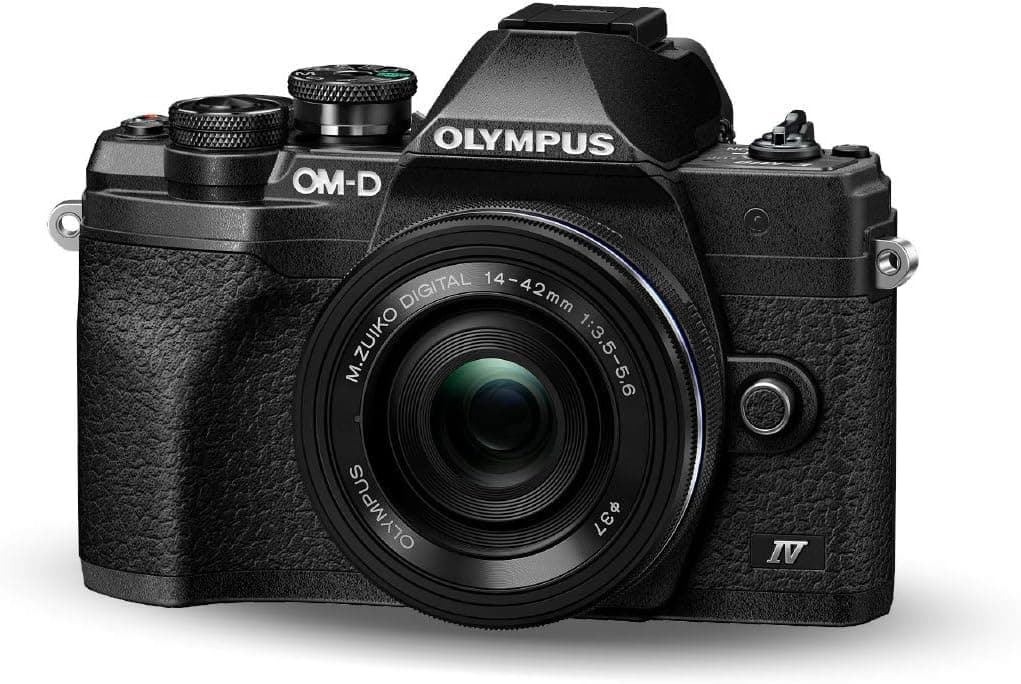 OM-D E-M10 Mark IV Micro Four Thirds System Camera Kit, 20 MP Sensor, 5-Axis Image Stabilization, Powerful AF, Wi-Fi, Black Includes M.Zuiko Digital ED 14-42 mm F3.5-5.6 EZ Pancake Black
