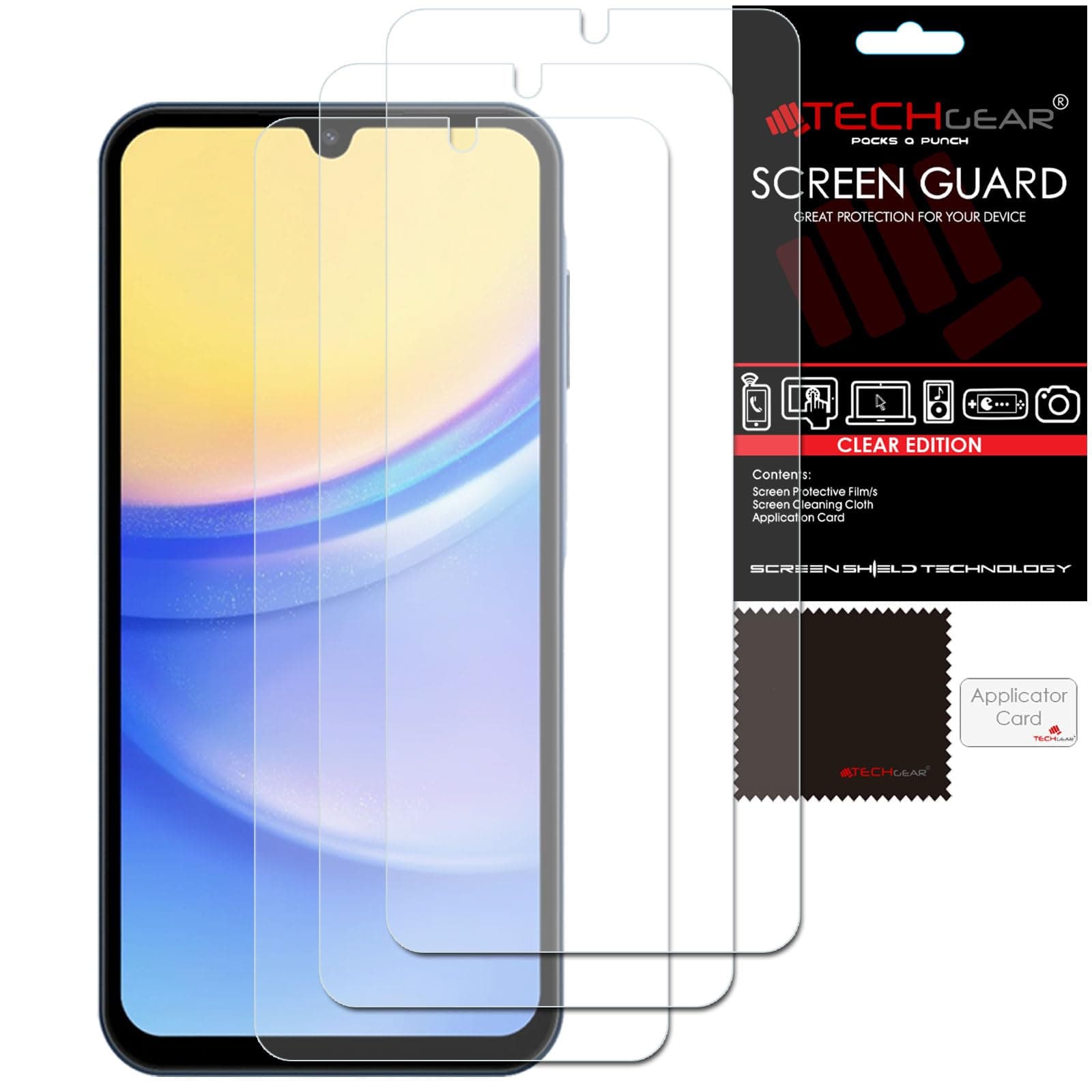 TECHGEAR Screen Protectors [3 Pack] Compatible with Samsung Galaxy A15 5G / A15, CLEAR LCD Screen Protectors Cover Guards