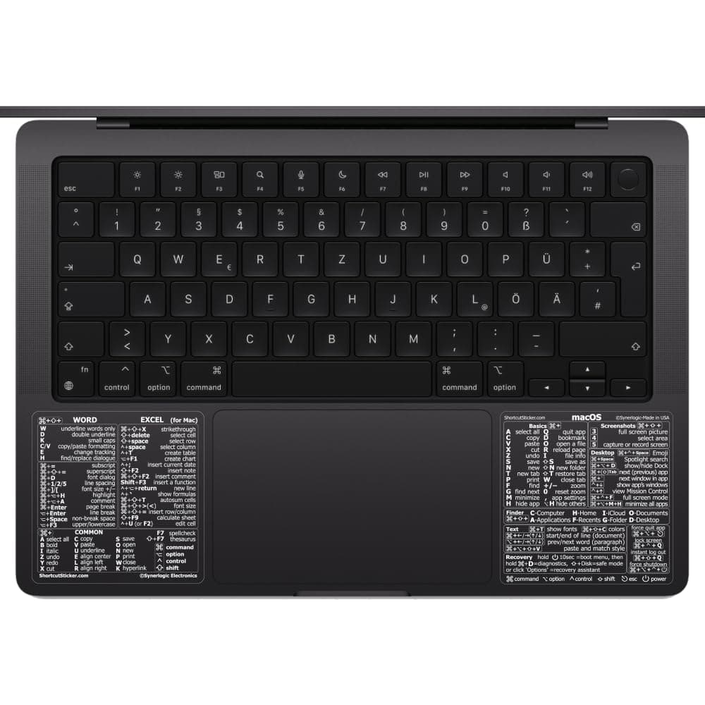 Synerlogic (1 Set) Mac OS + Word/Excel (for Mac) Shortcuts, Laminated Vinyl Stickers - for MacBook Air/Pro/iMac/Mini (Clear/White)