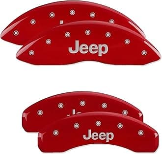 MGP Brake Caliper Covers for Jeep Grand Cherokee 2011-21, WK 2022 (Requires 17"+ Wheels) Red Powder-Coated Finish, Engraved Silver Jeep Logo, Front and Rear Caliper Covers (Set of 4)