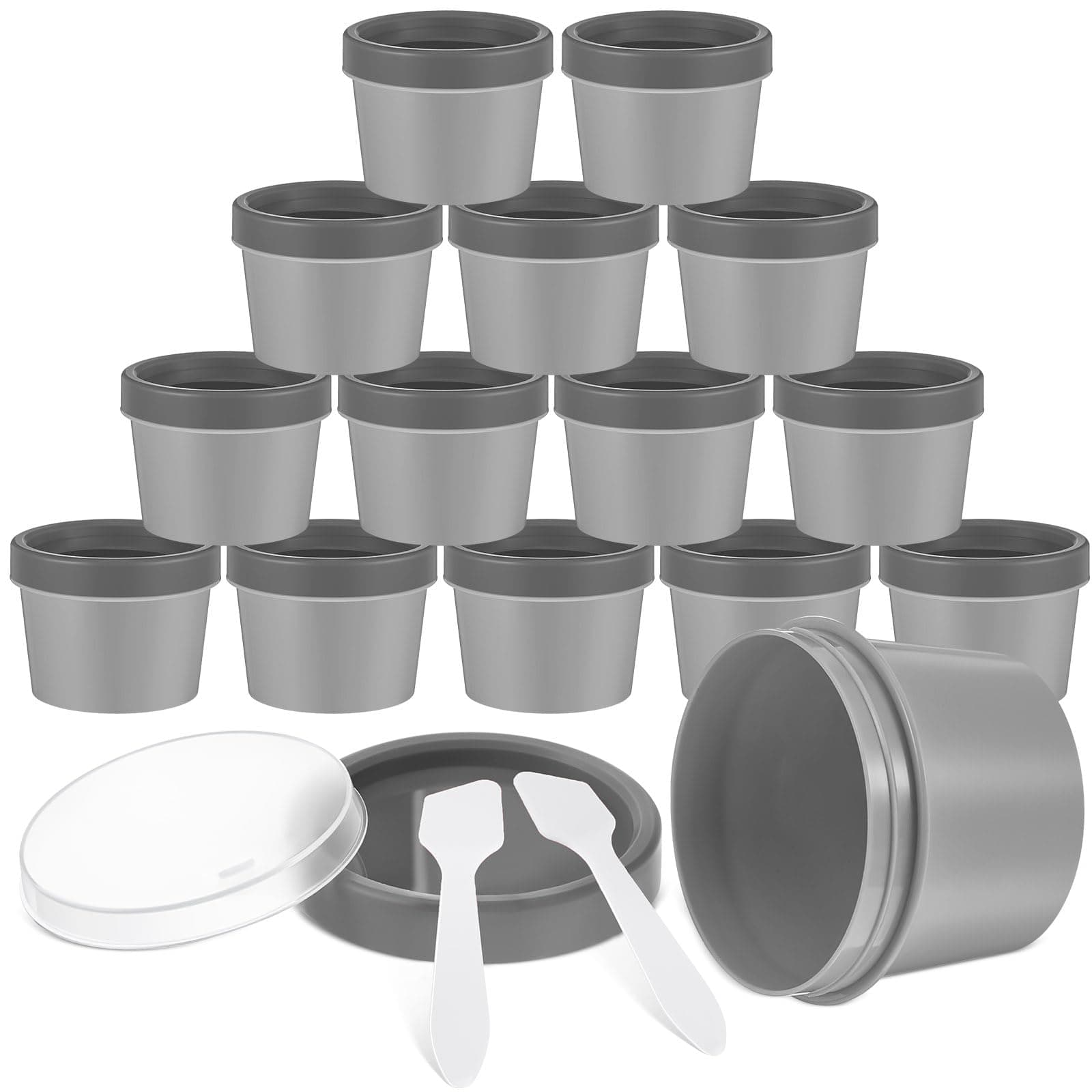 30 Set Plastic Cream Jars with Lids Spoons 3.4oz/100ml Refillable Cosmetic Pot Jars Leakproof Empty Travel Jar Concentrate Containers for Lotion Face Makeup Beauty Products (Gray)