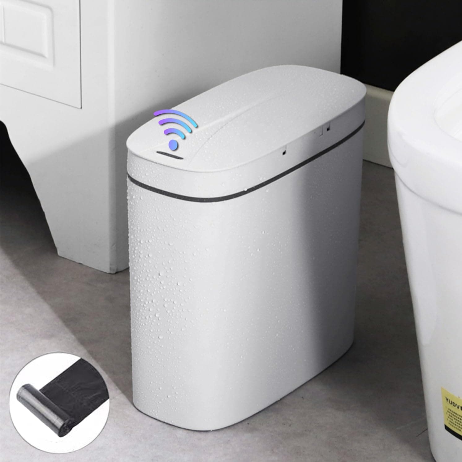 Automatic Trash Can with Lid,Slim Smart Waterproof Garbage Can,Small Plastic Trash Bin,4 Gallon Narrow Motion Sensor Trash Can with Trash Bags for Bedroom, Bathroom, Office(White)