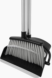 BH | Broom and Dustpan and Brush Set | Long Handled with Comb Teeth | Upright Sweeping | Combo for Home Kitchen Room Office Lobby Floor (Grey and Black) - By BEST HOUSE