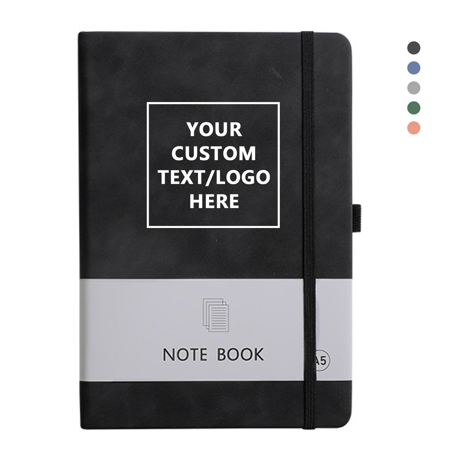 Personalized Notebook Custom Journal Notebook PU Leather A5 Can Customized with Logo/Text/Image- 192 Lined Pages 8.3 x 5.9 Inch, Pen Loop, Elastic Band, Black Hardcover
