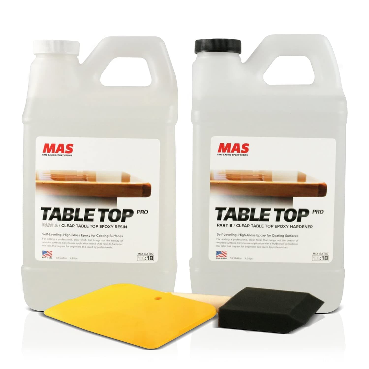 Crystal Clear Epoxy Resin One Gallon Kit | Table Top Pro Epoxy Resin & Hardener | Two Part Kit for Wood Tabletop, Bar Top, Resin Art | Set Includes Spreader & Brush | Professional Grade Coating