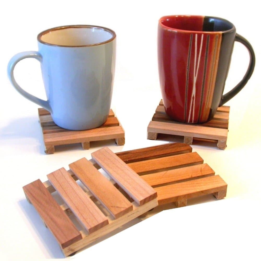 Wood Miniature Cargo Pallet Coasters with Holder