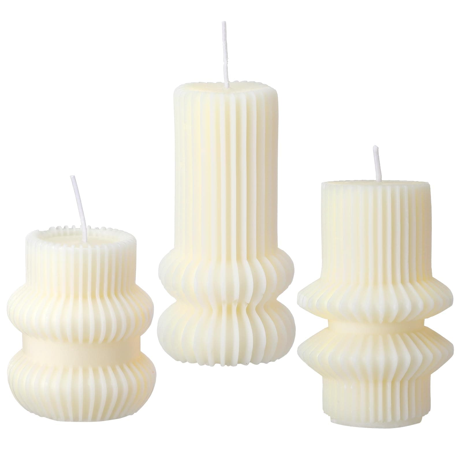 MTLEE 3 Pcs Small Ribbed Pillar Candles Ribbed Candle Soy Wax Scented Pillar Candle Aesthetic Candle Modern Geometric Candle Tall Pillar Candle Modern Home Decor for Bathroom Living Room(White)