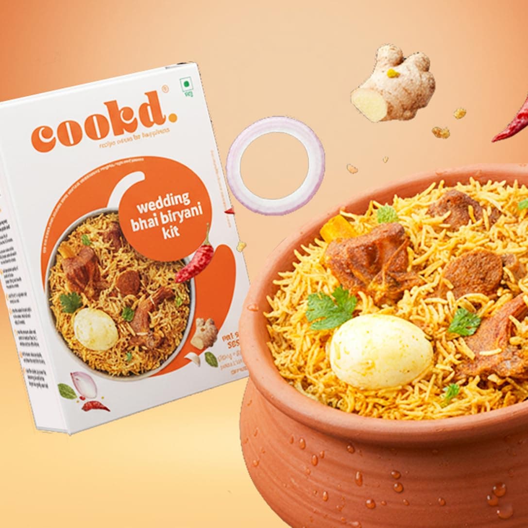 - Cookd Wedding Bhai Biryani Kit (Serves 3) | Biryani Masala Paste with Basmati Rice | Cooks in 20 Minutes | No Added Flavours or Preservatives (Pack of 1)