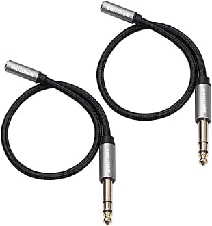 2 Pack, 1/4 inch to 3.5mm Headphone Adapter TRS 6.35mm 1/4 inch Male to 3.5mm 1/8 inch Female Stereo Jack Audio Adapter for Amplifiers, Guitar, Keyboard Piano, Headphones - 12inch/30CM