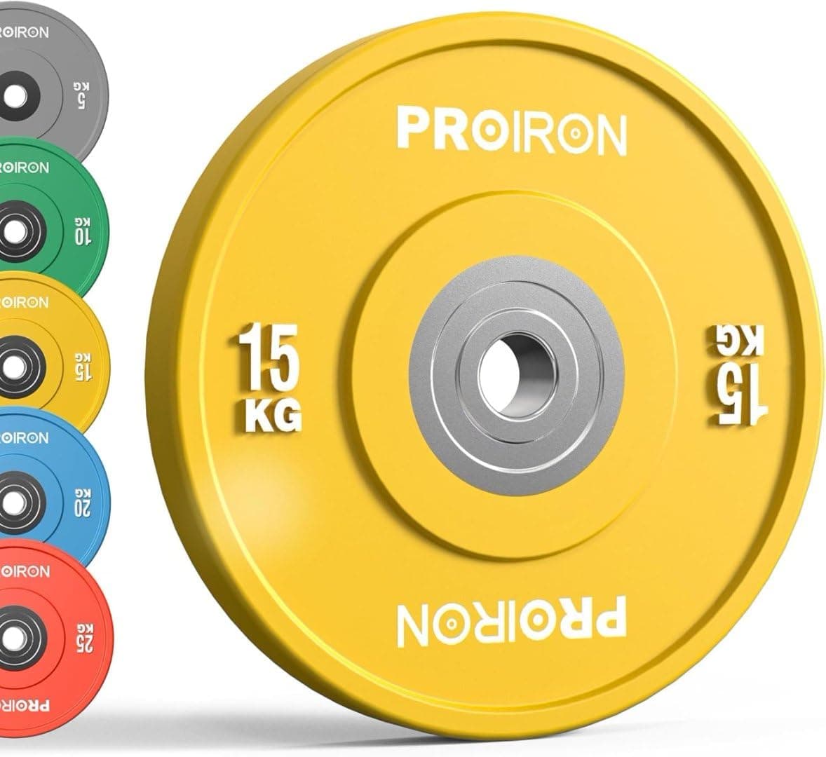 PROIRON Olympic Rubber Bumper Plates,Floor Protective Weight Plates,2" Solid Weight Plates for Barbell Strength Training and Weight Lifting,Less Impact, Absorb Bounce & Shock,5KG(11LB)/10KG(22LB)/15KG(33LB)/20KG(44LB),Single or Pair