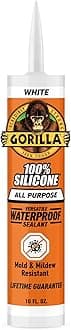 Gorilla White 100% Silicone Sealant Caulk Waterproof Mildew Resistant 10oz Cartridge, White (1 Pack)