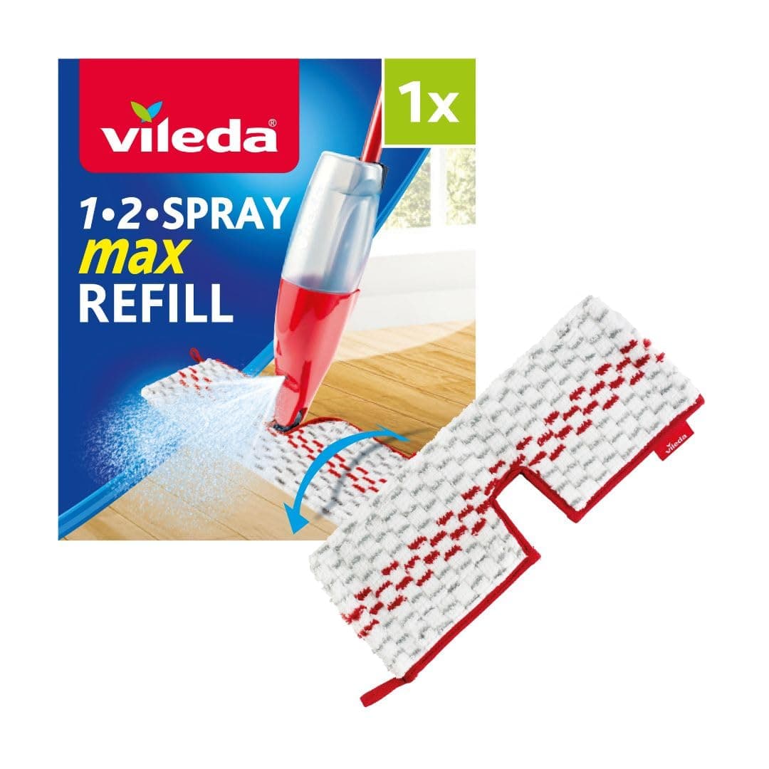 1-2 Spray Max Refill - Double-Sided Cleaning for Wet & Dry Use - Fits 1-2 Spray Max - Authentic Vileda Mop Head Replacement - Machine Washable
