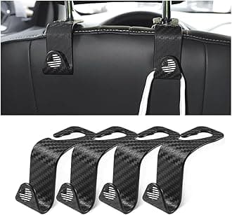 4PCS Car Seat Headrest Hooks, Auto Back Seat Hanger Holder, Durable Stylish Vehicle Organizer Universal Car Accessories, Storage Hooks for Purses, Bags, Clothes, Coats (Carbon Fiber/Black Flag)