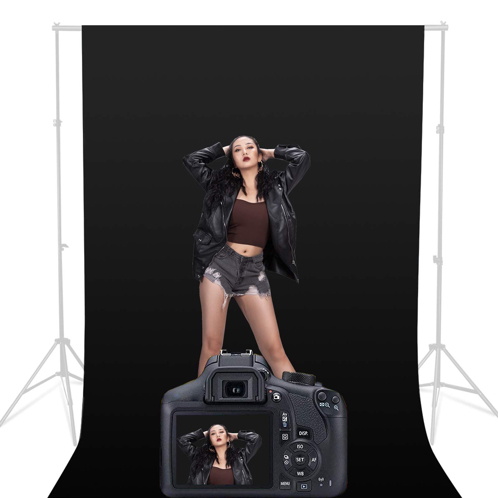 1.8x2.7m/6x9ft Black Screen Photo Studio Backdrop, 100% Pure Muslin Collapsible Photoshoot Background for Photography, Product Portrait and Video