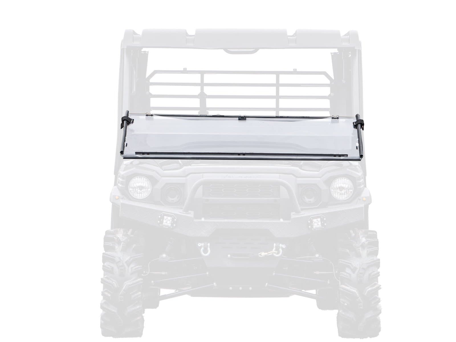 SuperATVHeavy Duty Scratch Resistant Flip Down Windshield Compatible With Kawasaki Mule Pro FXT, FX, DX, DXT: 2015+, Protected with XR Optic Hard Coating, USA Made