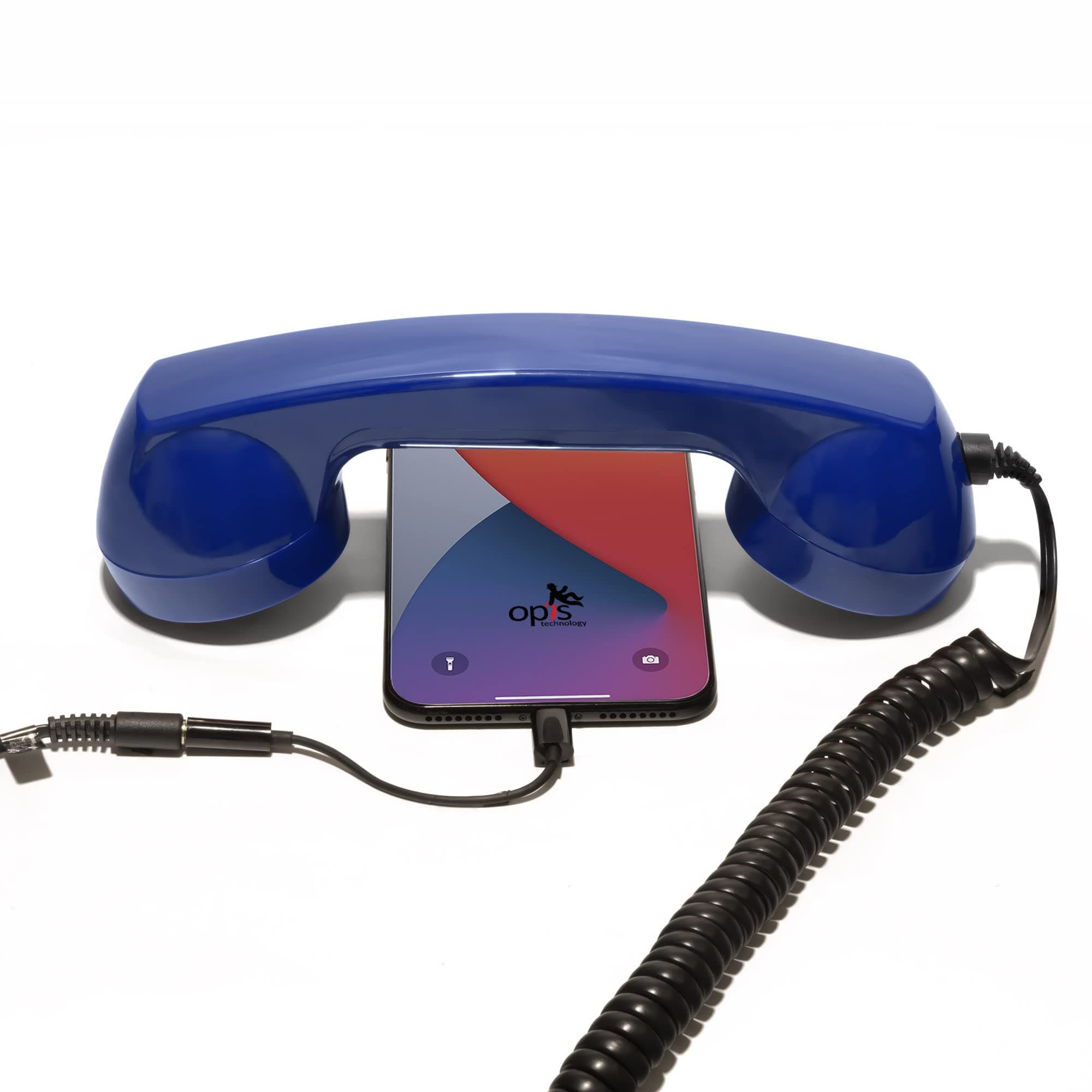 Opis TechnologyRetro handset (Bundle for iPhone) in Blue/Old-Style Telephone Headset for Android Cell-Phones, Smartphones, Tablets, notebooks - The 60s Micro