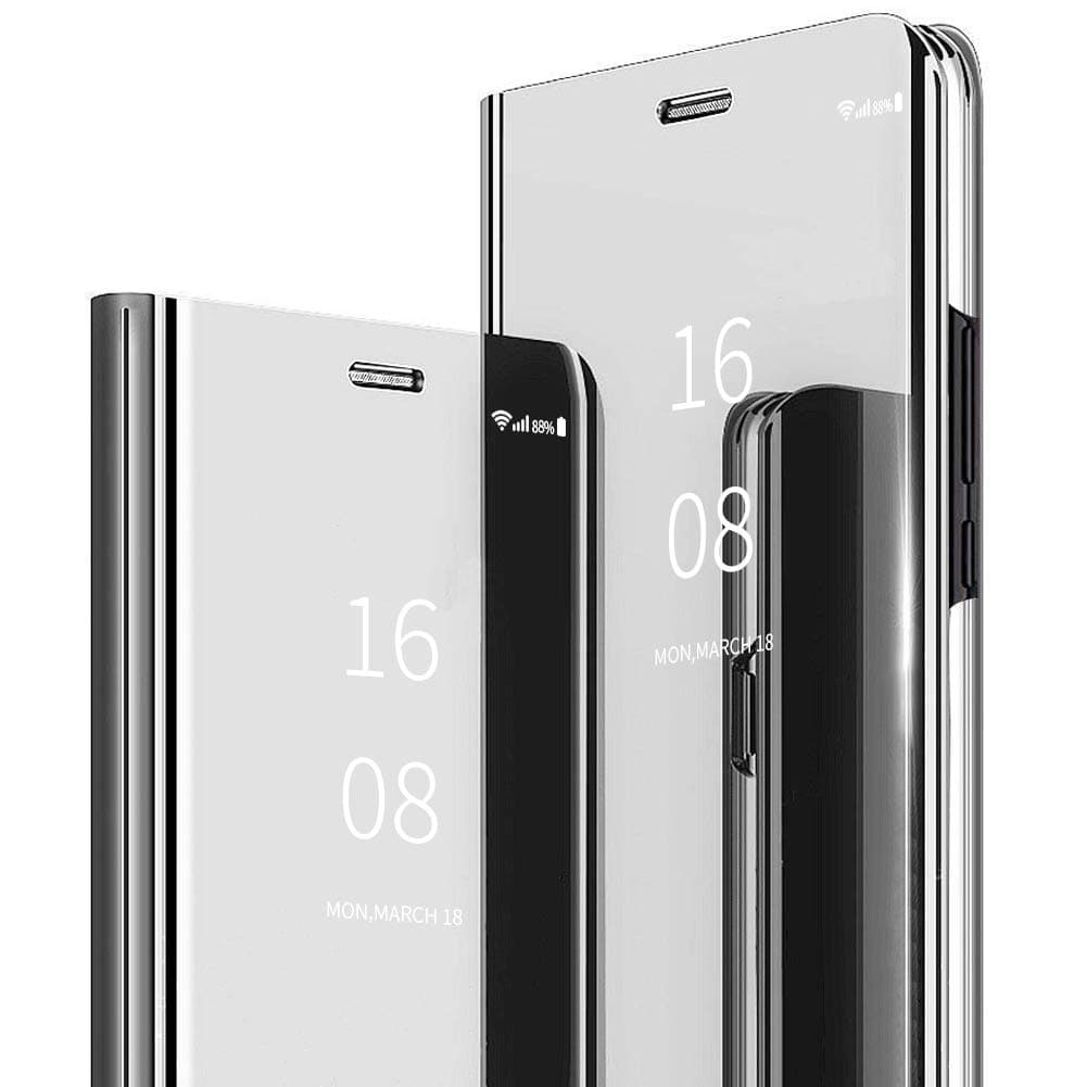 MadBee for Galaxy A70 Case [with Screen Protector Full Coverage Flexible Film],Luxury Electroplate Plating Kickstand Case Smart Clear View Cover for Galaxy A70 (Silver)