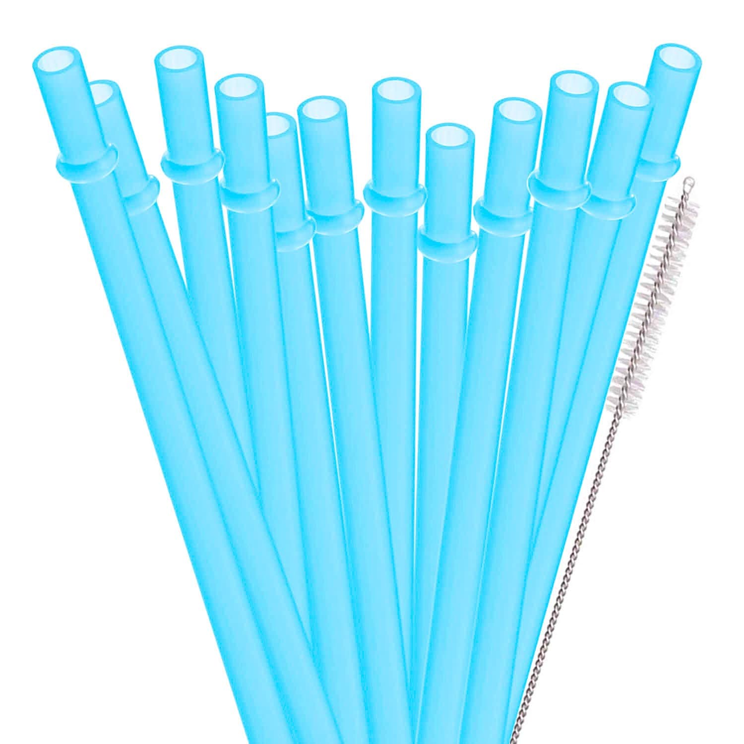 Dakoufish 12 Piece 9 Inch Reusable Plastic Thick Drinking Straws BPA Free Mason Jar Straws Plain Color 9inch Blue ADS001
