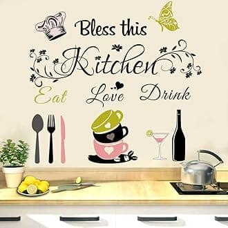 Kitchen Wall Decor Quotes Positive Word Bless This Kitchen Decal Vinyl Stickers, Decoration for Dining Room, Baking Room Bar Restaurant