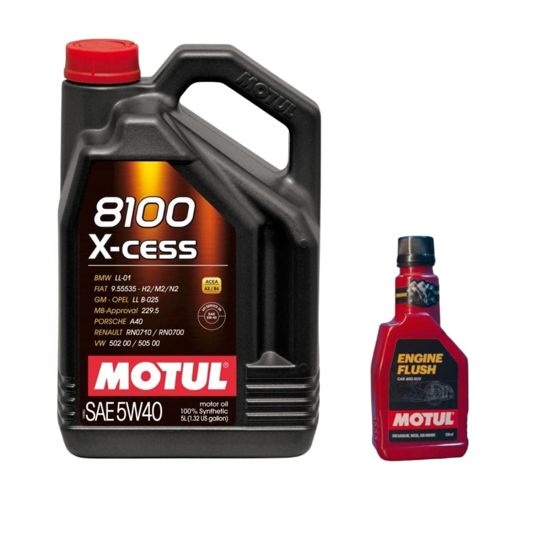 Motul 8100 Xcess 5W-40 API SN/CF Fully Synthetic Engine Oil for Petrol and Diesel Cars (5 L) and Engine Flush (250ml)