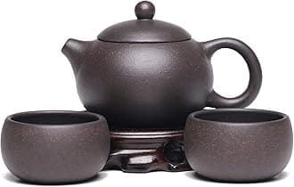 Genuine Yixing Clay Teapot 5.4 Oz with 2 Cups,Beginner Infuse Brew Kung Fu Loose Leaf Tea Pot Set -Xishi,Black Gold Clay