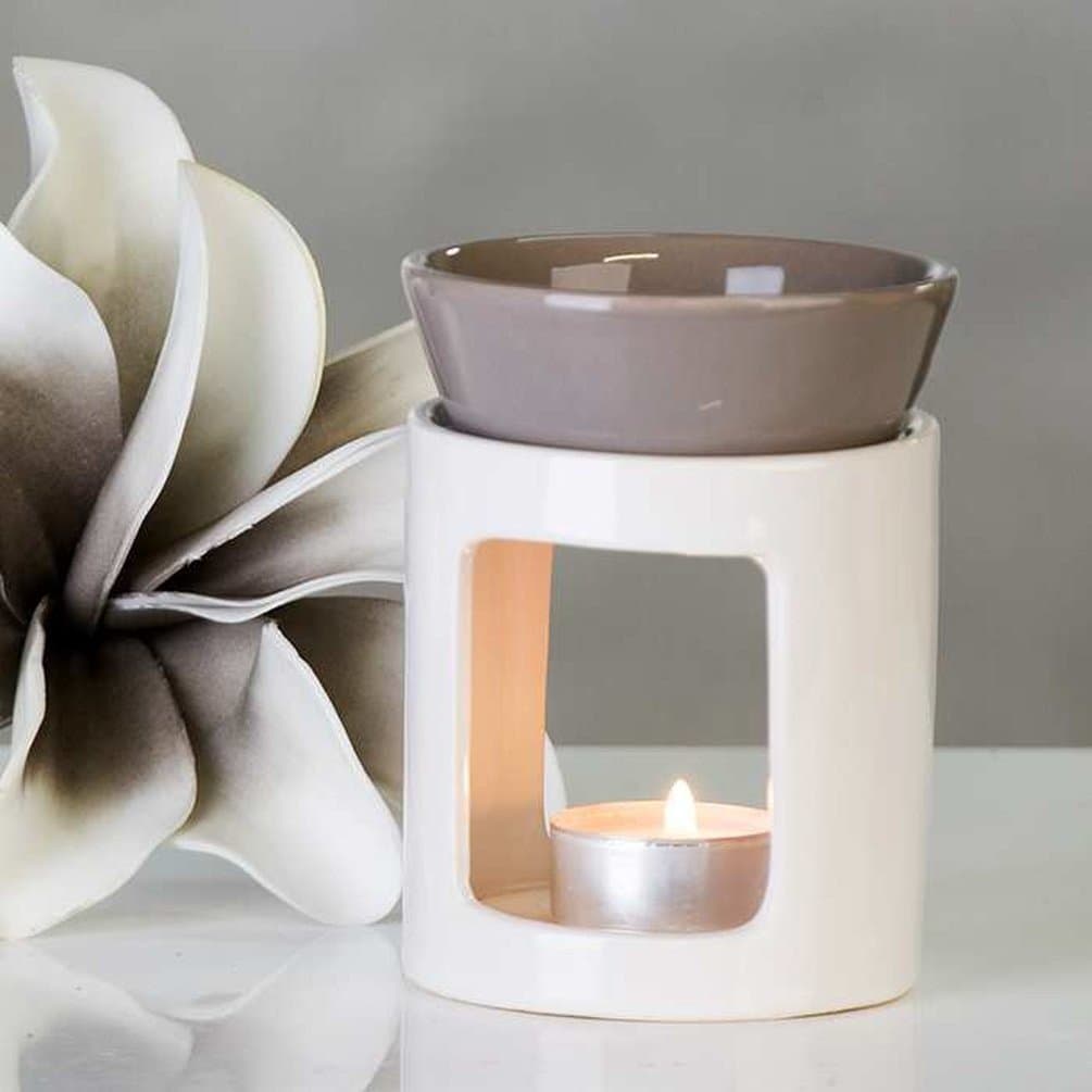 Duo Oil Burner Ceramic White / Grey Height 11 cm Diameter 8.5 cm