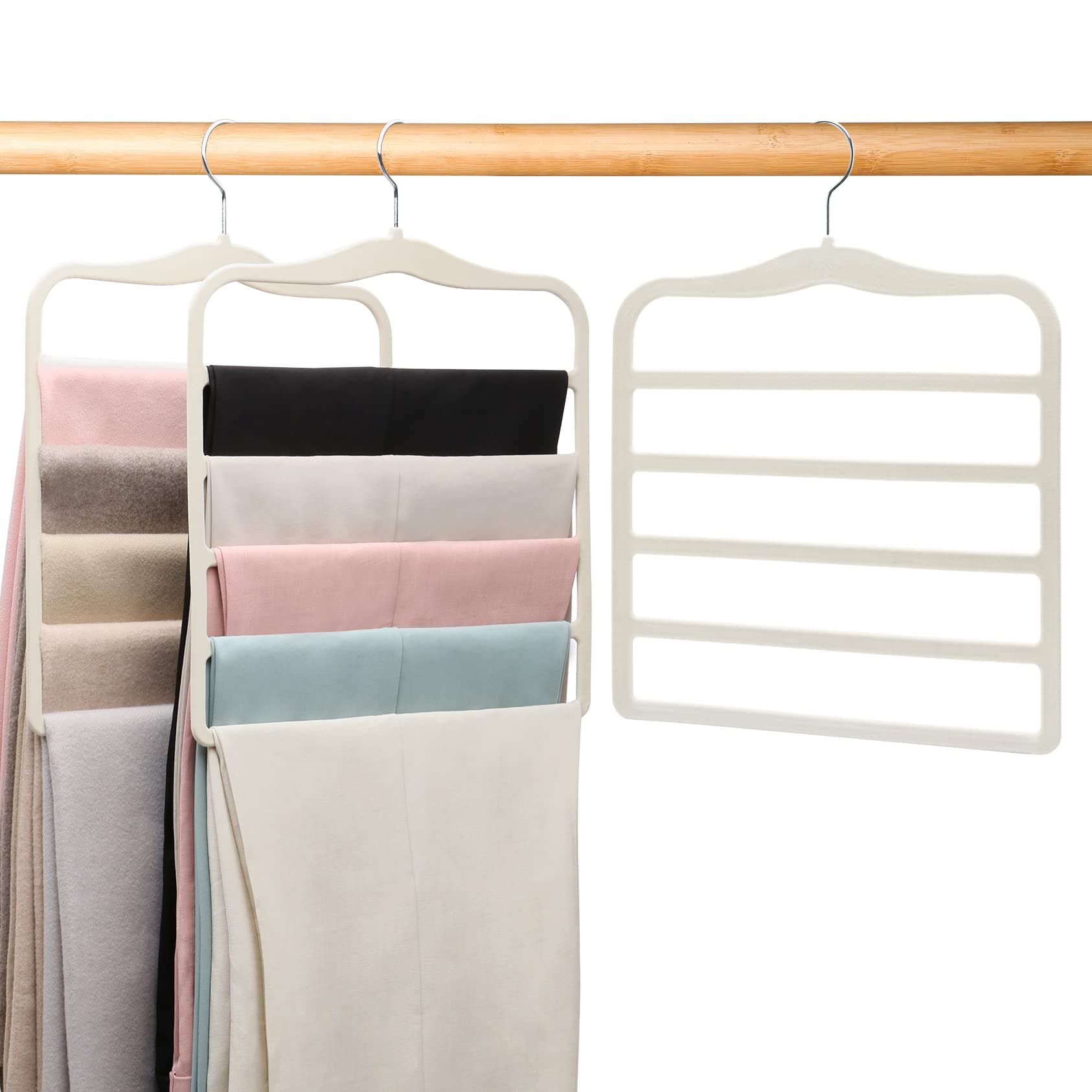 Pants Hangers Space Saving,Organization and Storage for Dorm Room Essentials for College Students Girls,Non-Slip Velvet Hangers,Multifunctional Pant Hanger Closet Organizer for Trousers Scarf-3 Pack