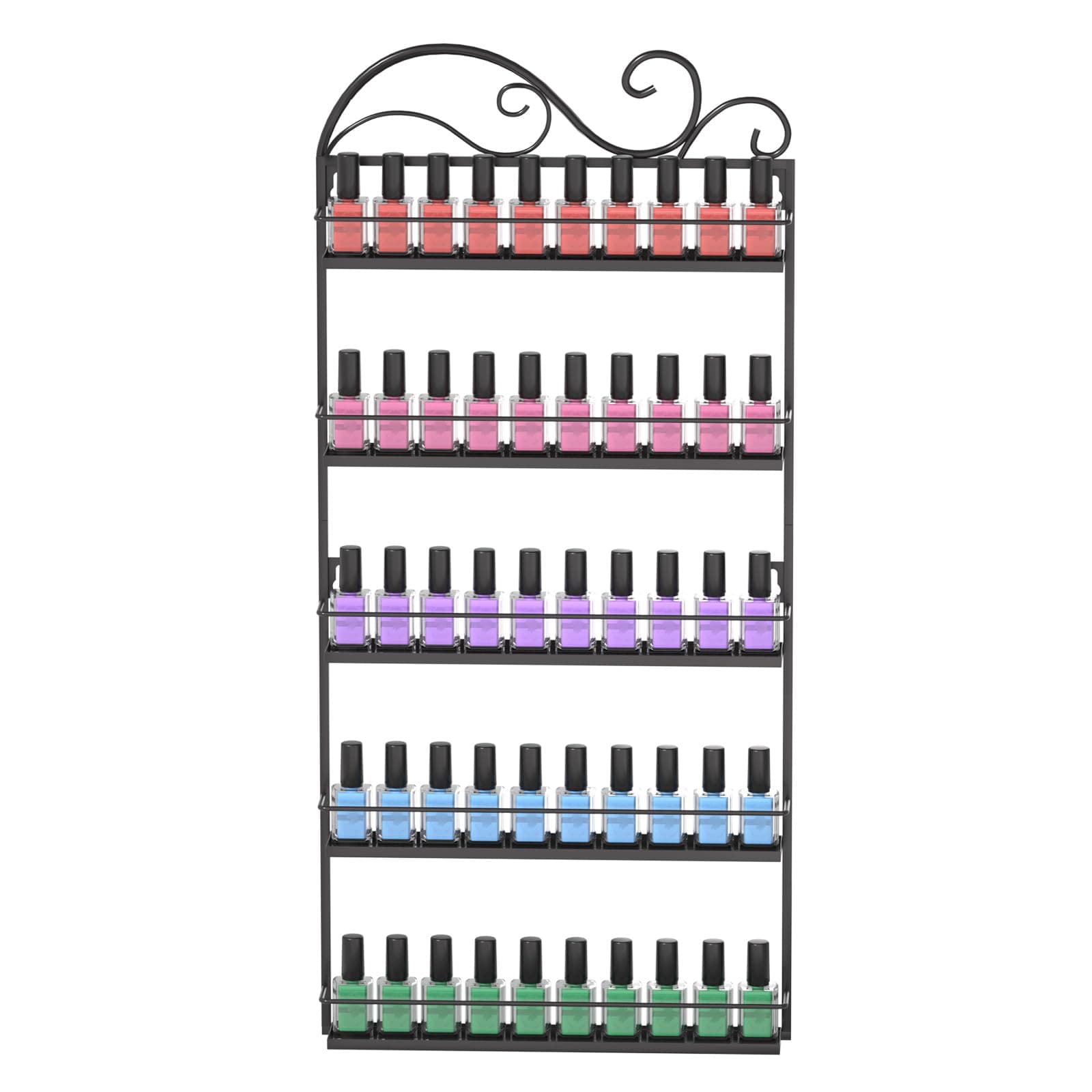 ERYTLLY Wall Mounted Nail Polish Rack, Holder Stand, Rectangle Storage Organizer, Salon Shelf (Black)