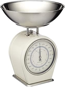 KitchenCraft Living Nostalgia Mechanical Kitchen Scales, Vintage Inspired Traditional Weigh Scales, Accessories for Baking and Cooking, 4 kg (8 lbs) - Antique Cream