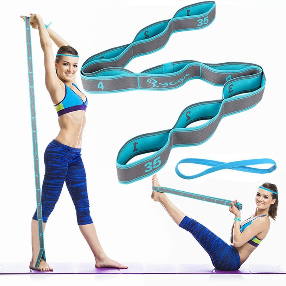 Angju Stretch Band Strap, Elastic Exercise Stretching Band with 9 Loops for Yoga Physical Therapy Dance Workout Fitness, Stretch Assist - Light Resistance Band for Strength Flexibility Training