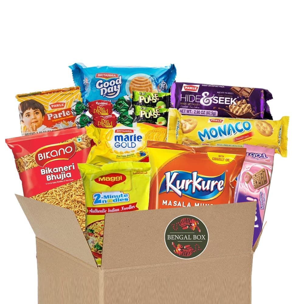 BENGAL BOX Indian Snack Box Variety Pack - 13 Count Snacks Individual Wrapped Package Bundle Sampler Assortment Mix Candy Chips Cookies