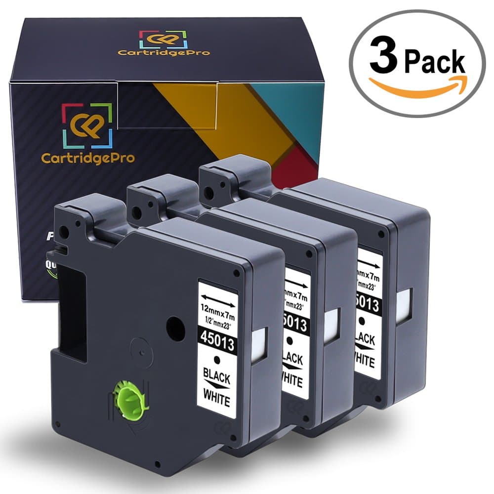 3-Pack 45013 Compatible for DYMO D1 Label Tape 12mm x 7m Black on White Standard Labels Replacement for DYMO LabelManager 160, 210D, 420P, 500TS, Wireless Plug N Play - 1/2 Inch x 23 Feet