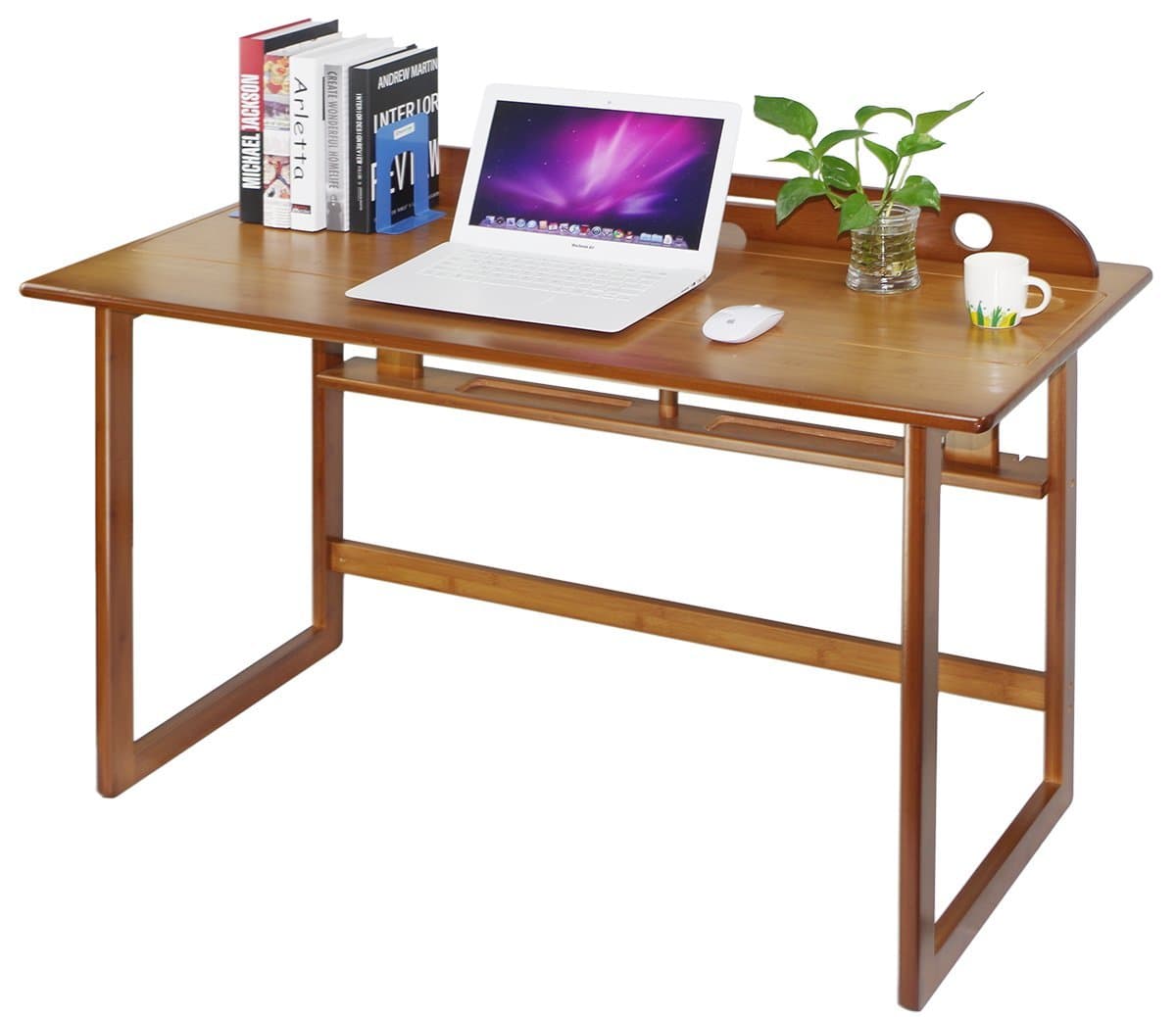 Bamboo Modern Computer Desk Writing Study Table for Home Office Living Room