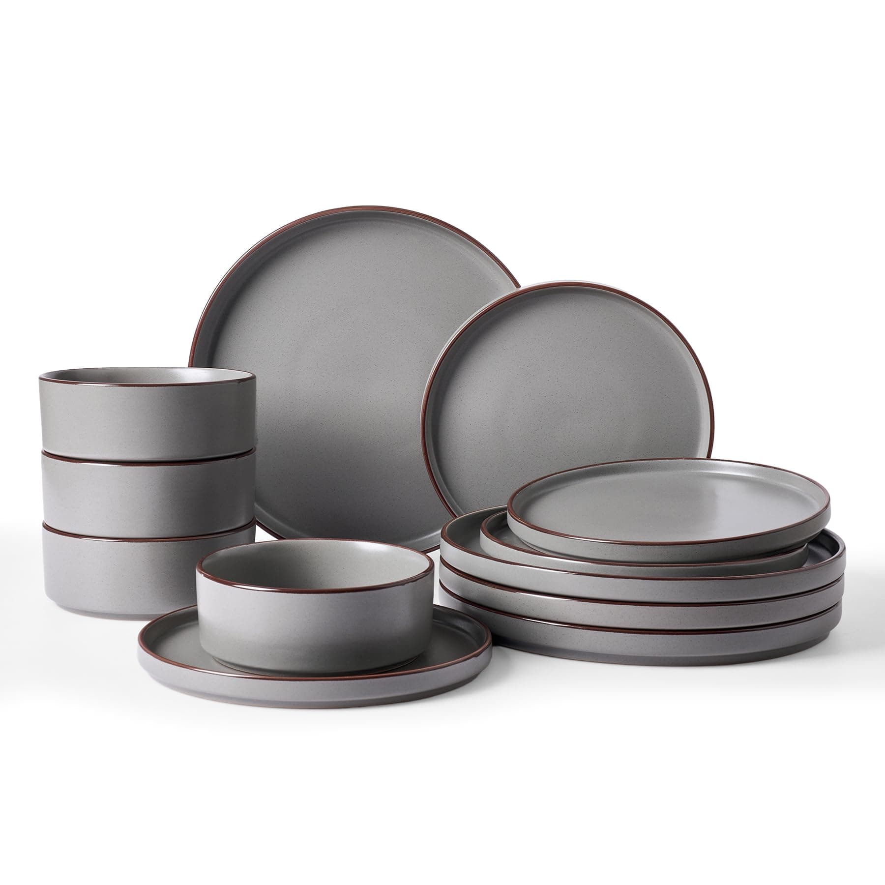 Famiware Nebula Ridge Stoneware Dinnerware Sets, Plates and Bowls Sets for 4, 12 Pieces Dishes Set, Microwave and Dishwasher Safe Kitchen Plates, Dark Gray