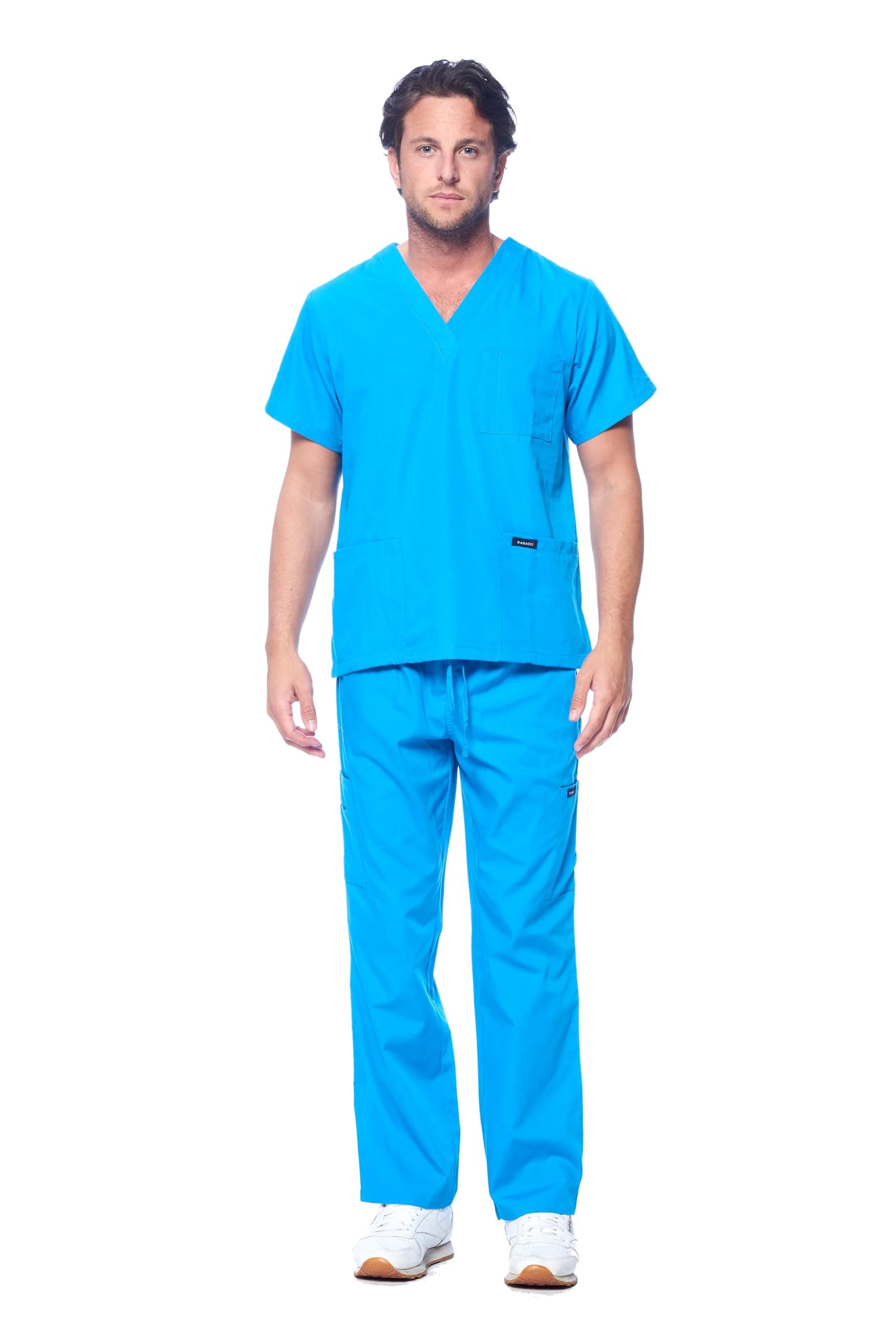 Dagacci Scrubs for Men Set - V-Neck Scrub Top and Cargo Pants - 8 Pockets Men Scrubs Set