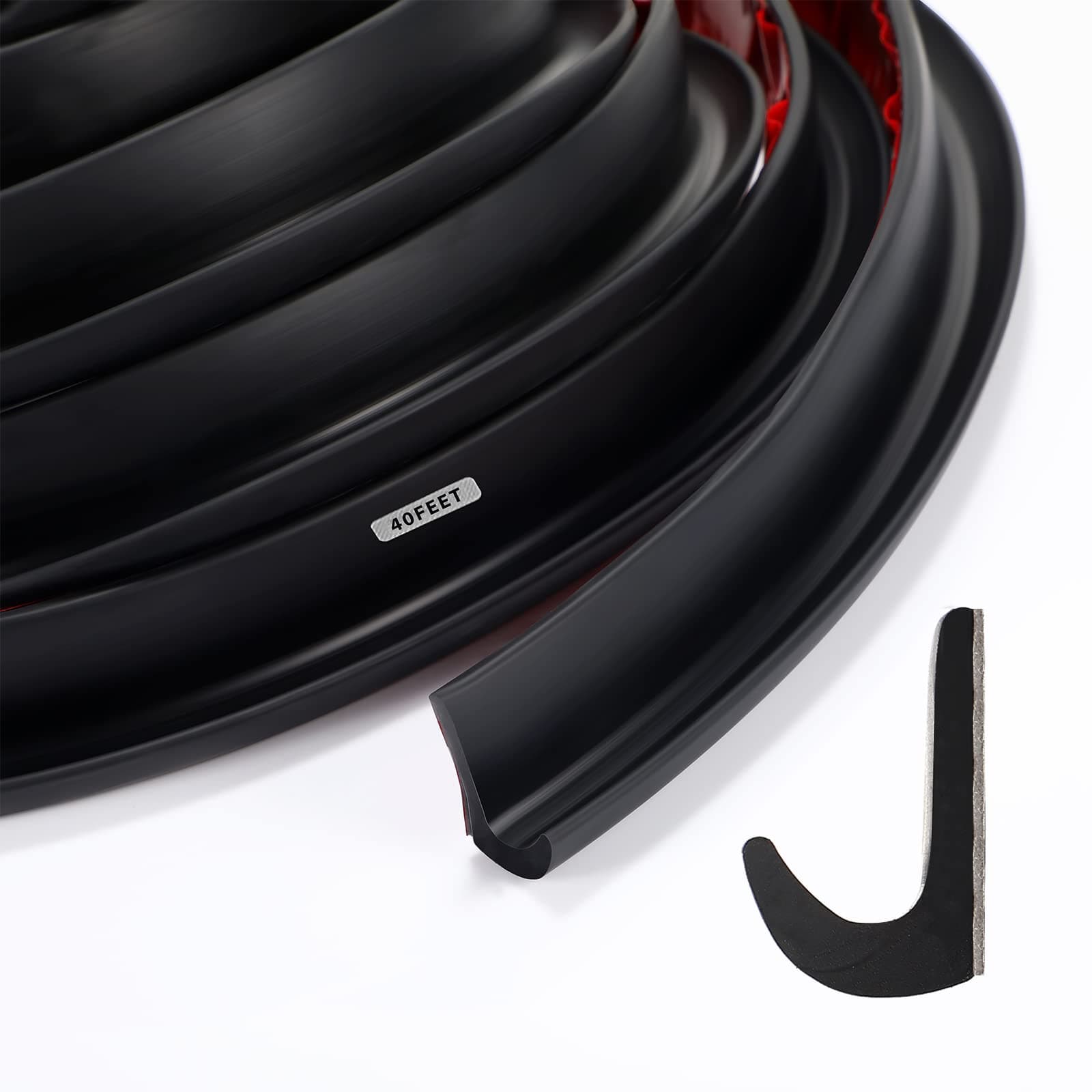 Tondiamo 40 ft Rv Rain Gutter 1/2 Inch Plastic Drip Rail PVC Strip Roof Rain Diverter, Adhesive Backing, Flexible J Shape Rv Trim Molding for Car Van Door Motorhome (Black)