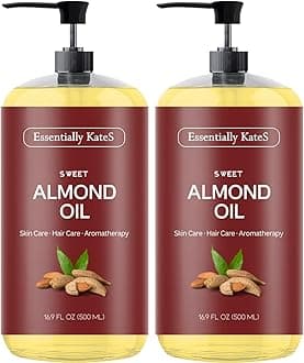 Essentially KateS Sweet Almond Oil 33.8 Fl Oz - Pack of 2 x 16.9 Fl Oz - 100% Pure and Natural - Conditioning, Moisturizing & Nourishing - No Greasy Feel - A Natural Vit. E source
