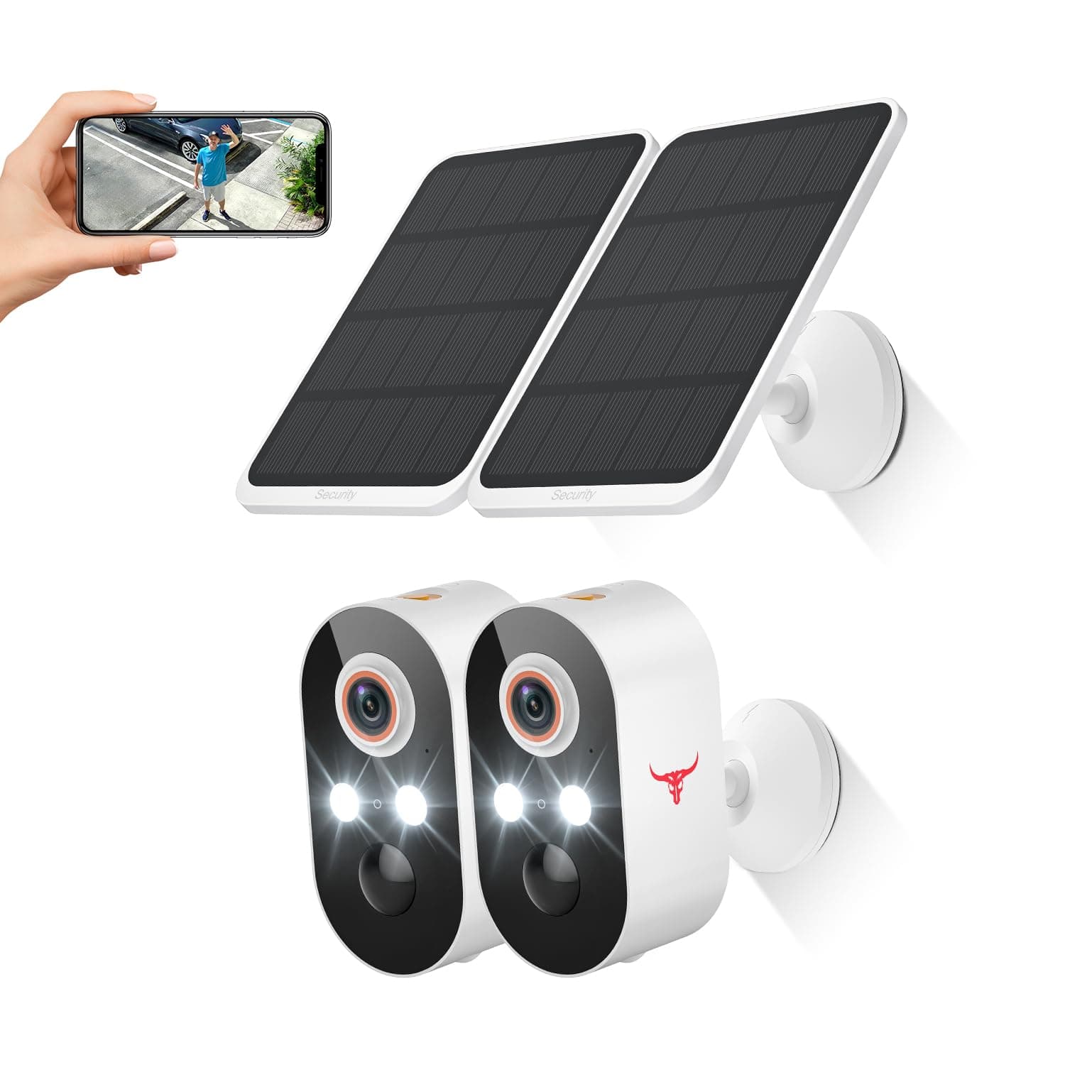 1080p Wireless Security Camera with Solar Panel, AI Human Detection, 2-Way Talk, Night Vision, Cloud Storage (Sold Separately), Battery Included, Home Security, 2.4GHz WiFi Only (2 Pack)