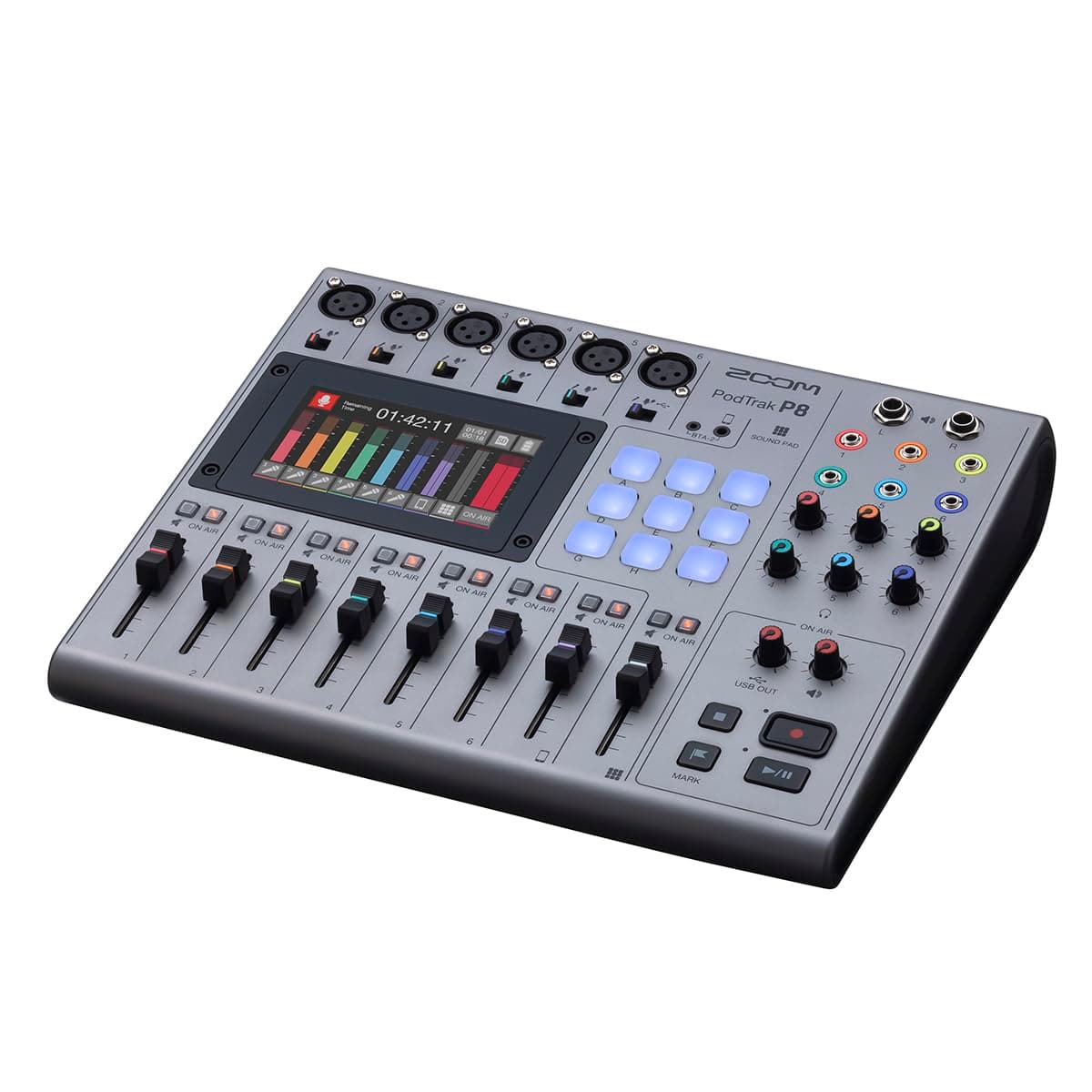 Zoom Podtrak P8 Podcast Recorder, 6 Microphone Inputs, 6 Headphone Outputs, Phone Input, Sound Pads, Onboard Editing, Record To Sd Card, Usb Audio Interface, Battery Powered