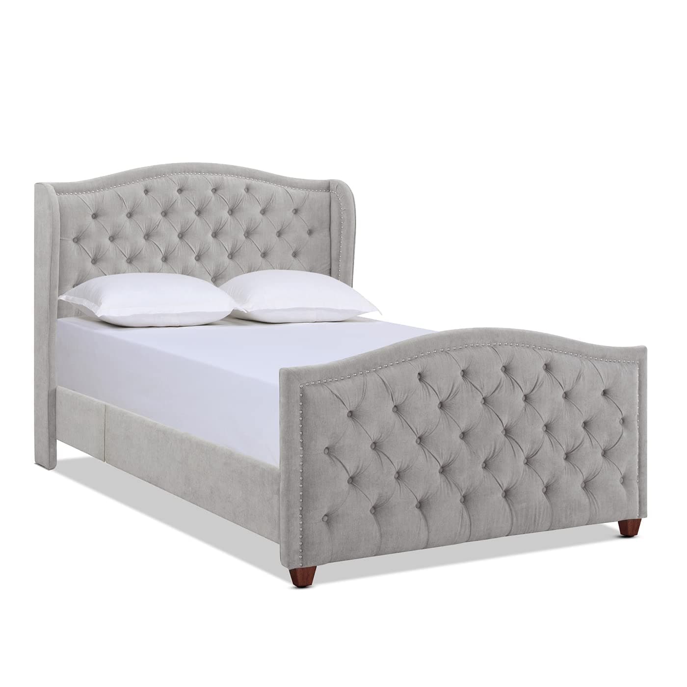 Marcella Upholstered Shelter Headboard Bed Set, Queen, Silver Grey Polyester