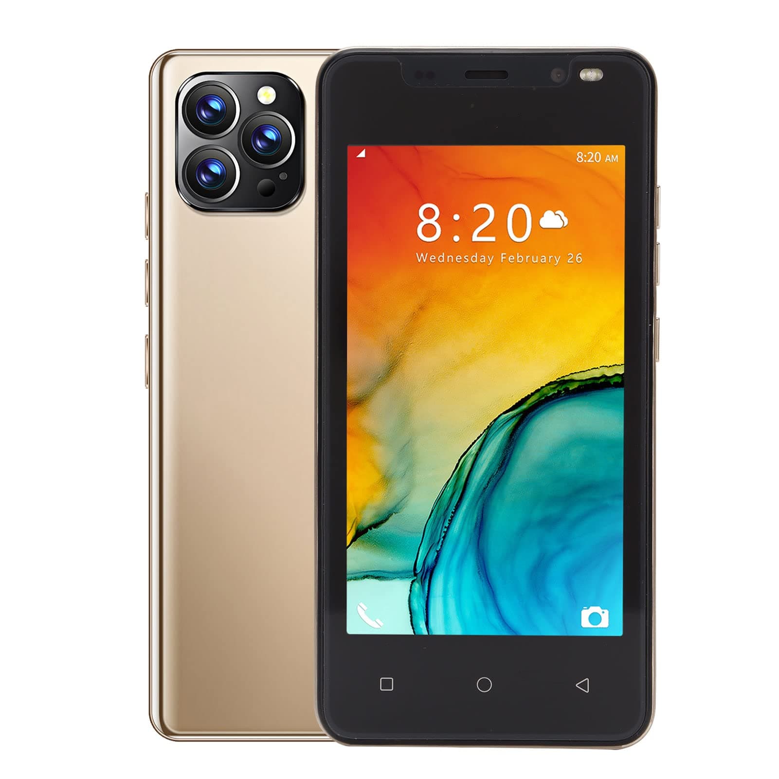 ASHATA I12 Pro Max Unlocked Android Smartphone, 4.66 inch FHD Face Unlock Cellphone, 1GB RAM 8GB ROM, 2MP 5MP Camera, Dual SIM 3G Net Mobile Phone, 2500mAh Battery, UK(Gold)
