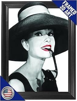 Audrey Hepburn Breakfast at Tiffanys 3D Poster Wall Art Decor Framed Print | 14.5x18.5 | Lenticular Posters & Pictures | Memorabilia Gifts for Guys & Girls Bedroom | Vintage Icon Movie Artwork Photo