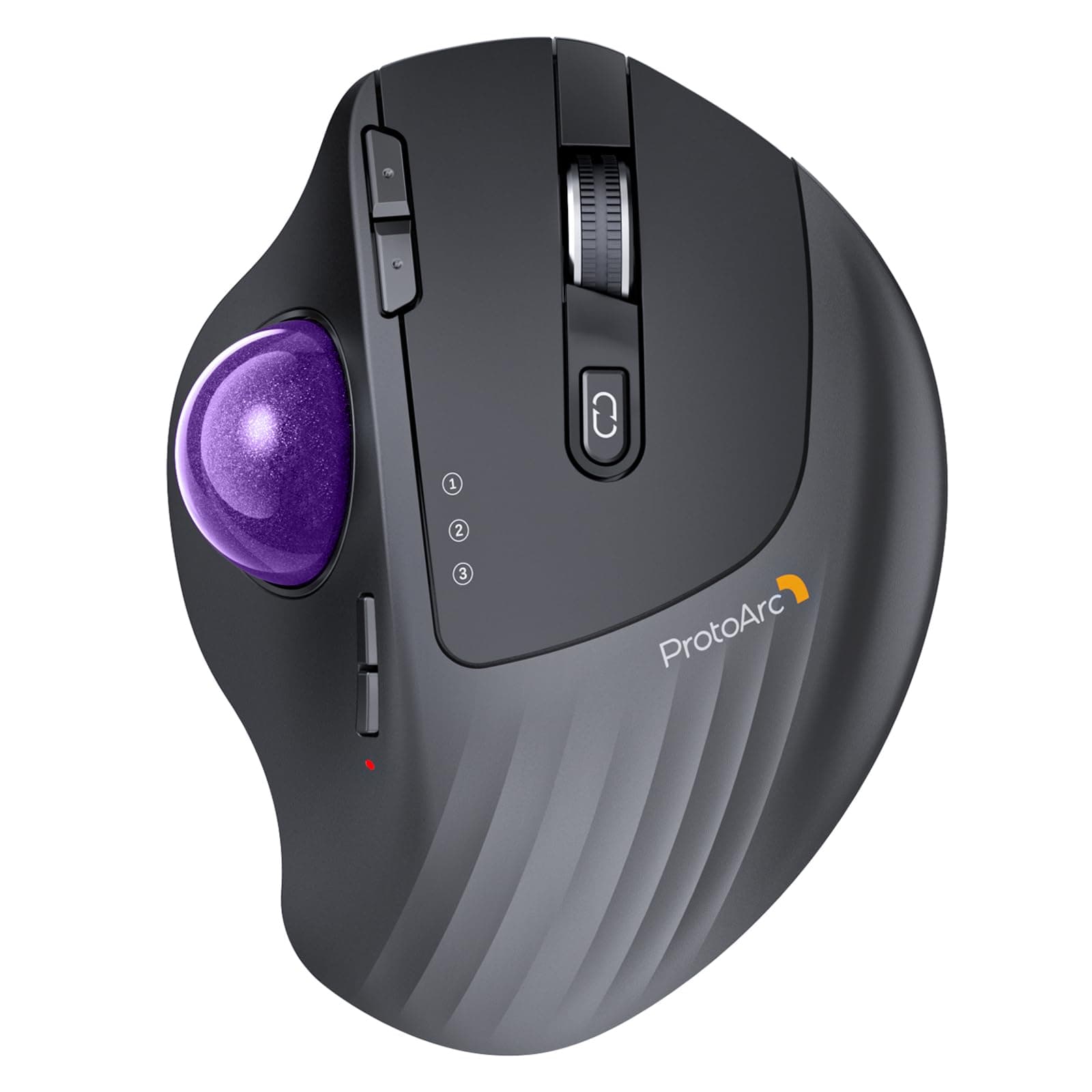 Wireless Trackball Mouse, EM01 NL Ergonomic Bluetooth Rollerball Thumb Rechargeable Computer Laptop Mouse, Adjustable Angle & 3 Device Connection for PC, Mac, Windows-Purple Ball