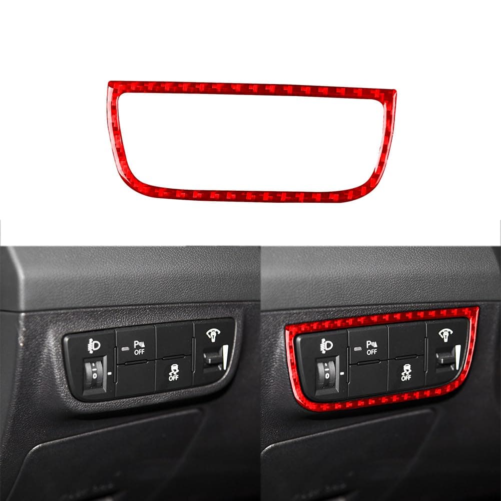 Headlight Switch Control LED Knob Cover Trim Premium Real Carbon Fiber Sticker Compatible with Hyundai Veloster 2012 2013 2014 2015 2016 2017 Red Accessories