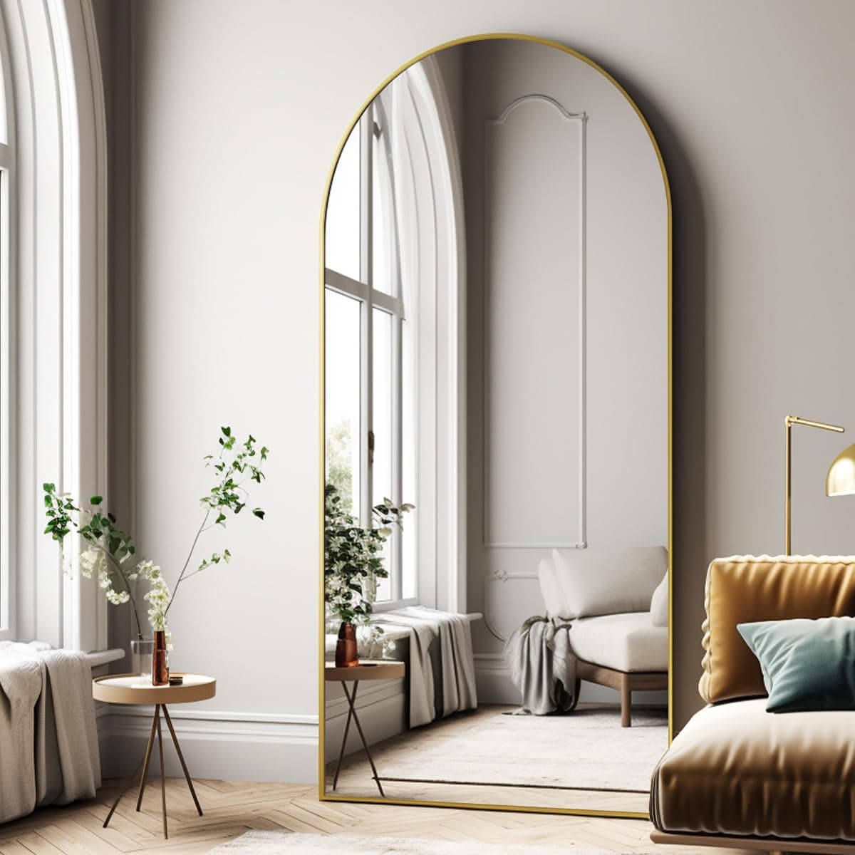 Easly Oversized Full-Body Mirror, 76" x 34" Arched Full-Length Mirror, Gold Metal Frame, Floor Mirror for Bedroom, Living/Dressing Room, Gym - Stand/Wall Mounted/Leaning